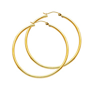 Polished Hinged Large Hoop Earrings - 14K Yellow Gold 2mm x 1.8 inch