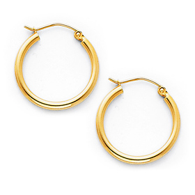 Polished Hinge Petite Hoop Earrings - 14K Yellow Gold 2mm x 0.6 inch