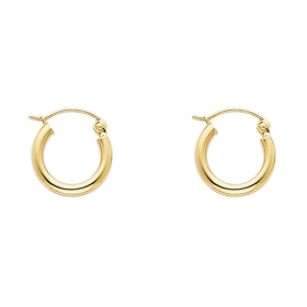 Polished Hinge Mini Hoop Earrings - 14K Yellow Gold 2mm x 0.51 inch