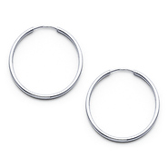 14K White Gold Polished Endless Small Hoop Earrings - 1.5mm x 0.8 inch
