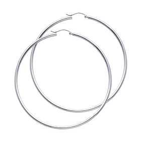 Polished Endless Small Hoop Earrings - 14K White Gold 2mm x 0.8 inch