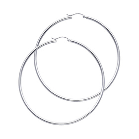 Polished Hinge Large Hoop Earrings - 14K White Gold 2mm x 2.16 inch