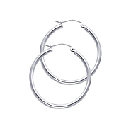 Polished Round Medium Hoop Earrings - 14K White Gold 2mm x 1.2 inch