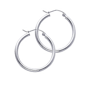 Polished Hinge Medium Hoop Earrings - 14K White Gold 2mm x 1 inch