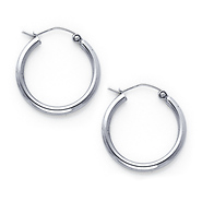 14K White Gold Polished Hinge Small Hoop Earrings - 2mm x 0.67 inch