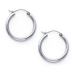 Polished Hinge Petite Hoop Earrings - 14K White Gold 2mm x 0.6 inch