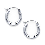 Polished Hinge Mini Hoop Earrings - 14K White Gold 2mm x 0.5 inch