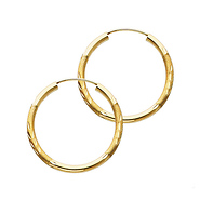 Diamond-Cut Satin Endless Medium Hoop Earrings - 14K Yellow Gold 2mm x 1.2 inch
