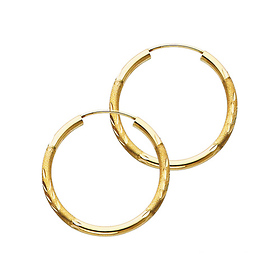 Diamond-Cut Satin Endless Medium Hoop Earrings - 14K Yellow Gold 2mm x 1 inch