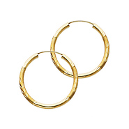 Diamond-Cut Satin Endless Medium Hoop Earrings - 14K Yellow Gold 2mm x 1 inch