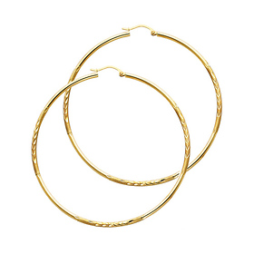 Diamond-Cut Satin Hinge Large Hoop Earrings - 14K Yellow Gold 2mm x 2.16 inch