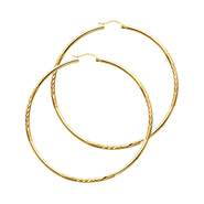 Diamond-Cut Satin Hinge Large Hoop Earrings - 14K Yellow Gold 2mm x 2.16 inch