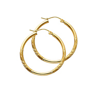 Diamond-Cut Satin Hinge Medium Hoop Earrings - 14K Yellow Gold 2mm x 1.2 inch