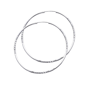 Diamond-Cut Satin Endless Large Hoop Earrings 14K White Gold 1.5mm x 1.85 inch