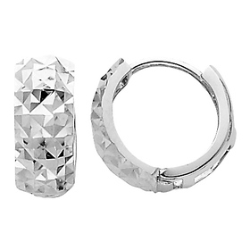 Tiny Faceted 14K White Gold Huggie Earrings 5mm x 7mm