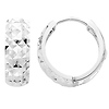 Large Thick Faceted 14K White Gold Huggie Earrings 5mm x 15mm