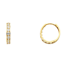 14K Yellow Gold Round CZ Huggie Earrings 3mm x 14mm