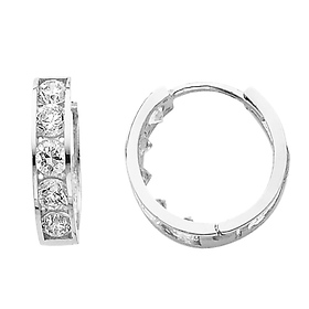 Large 5-Stone 14K White Gold CZ Huggie Earrings