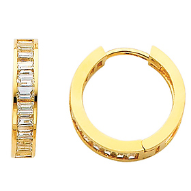 14K Yellow Gold CZ Huggie Earrings 4mm x 15mm