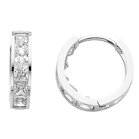 Thick 14K White Gold CZ Huggie Earrings 4mm x 15mm