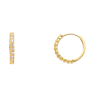 10 Stone 14K Yellow Gold CZ Huggie Earrings 2mm x 15mm