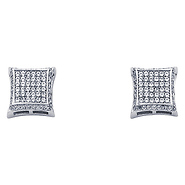 10mm Domed Square CZ Block Stud Earrings in 14K White Gold