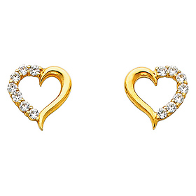 14K Yellow Gold Open Heart CZ Earrings