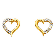 14K Yellow Gold Open Heart CZ Earrings