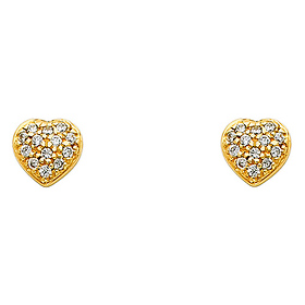 14K Yellow Gold Heart Pave Setting CZ Earrings