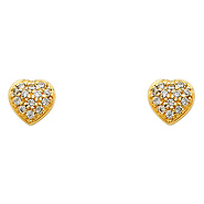 14K Yellow Gold Heart Pave Setting CZ Earrings