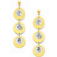 14K Two-Tone Gold Textured Tri-Circle Dangle Earrings with Rosettes