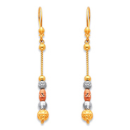 Long 5-Beaded Diamond-Cut Dangle Earrings in 14K Tricolor Gold 50mm