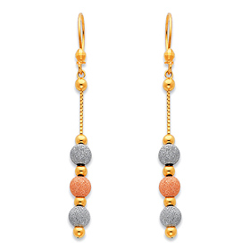 Long Three Circle Dangling Earrings in 14K Tricolor Gold 55mm