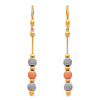 Long Three Circle Dangling Earrings in 14K Tricolor Gold 55mm