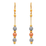 Long Three Circle Dangling Earrings in 14K Tricolor Gold 55mm