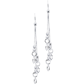 14K White Gold Open Cut Circle Tipped Tassel Earrings 65mm