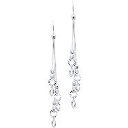 14K White Gold Open Cut Circle Tipped Tassel Earrings 65mm