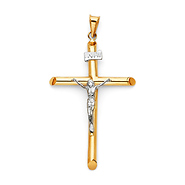 Large Rod Crucifix Pendant in 14K Two-Tone Gold - Classic 49mm