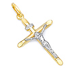 Small Tapered Crucifix Pendant in 14K Two-Tone Gold - Classic 32mm H