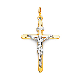 Medium Tapered Crucifix Pendant in 14K Two-Tone Gold - Classic