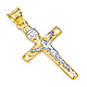 Small Carved Wood-Design Crucifix Pendant in 14K Two-Tone Gold 25mm H thumb 0