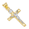 Small Carved Wood-Design Crucifix Pendant in 14K Two-Tone Gold 25mm H