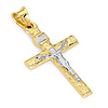 Small Carved Wood-Design Crucifix Pendant in 14K Two-Tone Gold 28mm