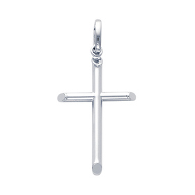 Small Rod Cross Pendant in 14K White Gold - Classic