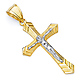 Small Fancy Edge Textured Crucifix Pendant in 14K Two-Tone Gold thumb 0