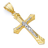 Small Fancy Edge Textured Crucifix Pendant in 14K Two-Tone Gold