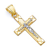Petite Squared Textured Crucifix Pendant in 14K Two-Tone Gold