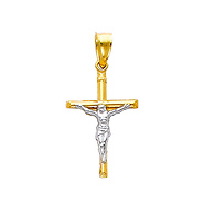 Small Rod Crucifix Pendant in Two-Tone 14K Yellow Gold