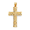 Large Shimmery Petal Cross Pendant in 14K Two-Tone Gold