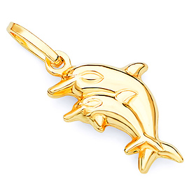 Mother & Child Dolphin Pendant in 14K Yellow Gold - Petite